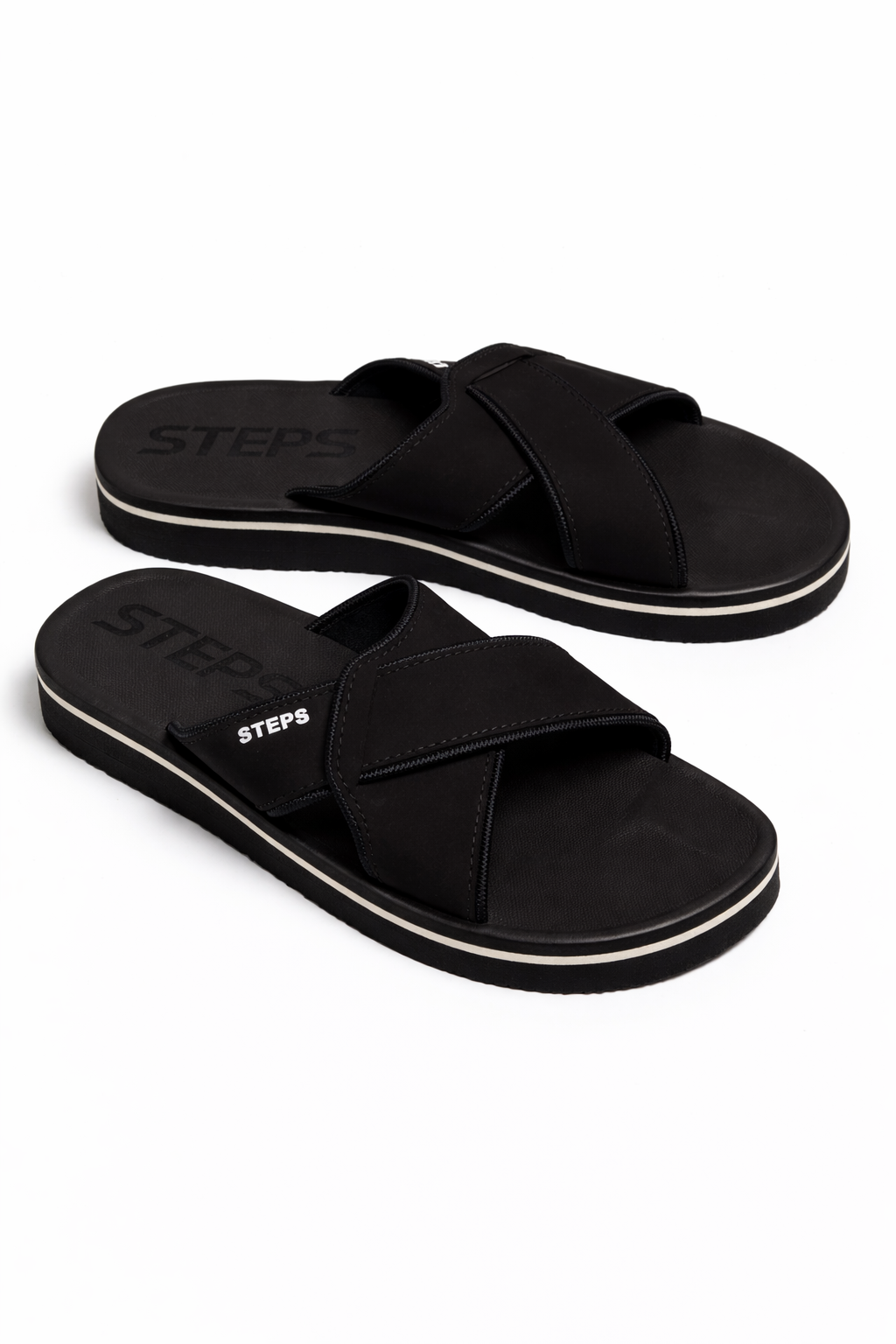 Black Cross-Strap Slides