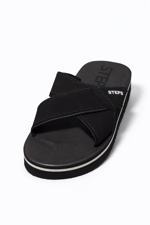 Black Cross-Strap Slides